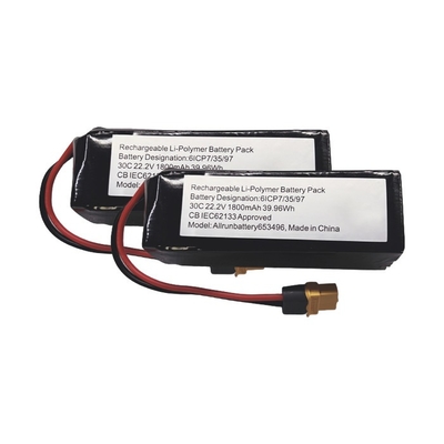Baterai LiPo 30C 6S1P 22.2V 1800mAh Baterai Lithium Polymer Tingkat C Tinggi