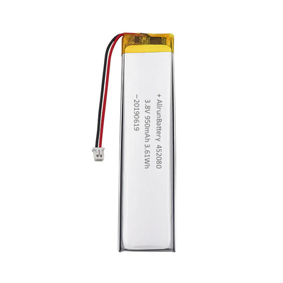 Baterai LiPo Ultra Narrow Elektronik yang Dapat Dipakai 3.8V 950mAh 452080