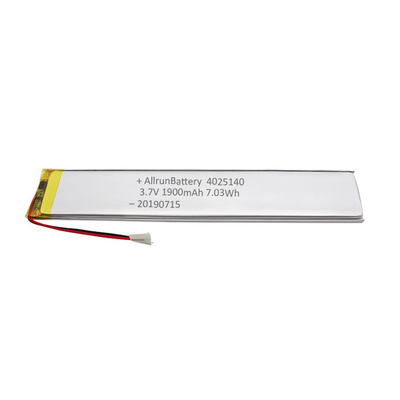 Baterai LiPo Kustom 1900mAh 3,7 V Ultra Narrow Isi Ulang Keandalan Tinggi