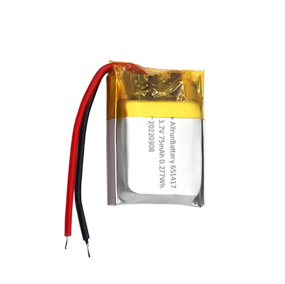 Paket Baterai IoT Tipis Isi Ulang Kustom 3,7 V 75mAh Baterai LiPo 651417