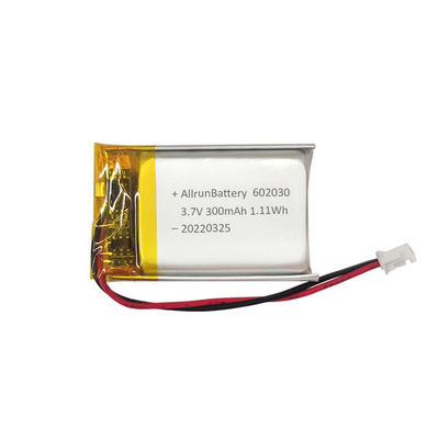 Baterai Lithium Polymer Persegi Panjang Ringan 602030 Baterai LiPo 3.7V 300mAh